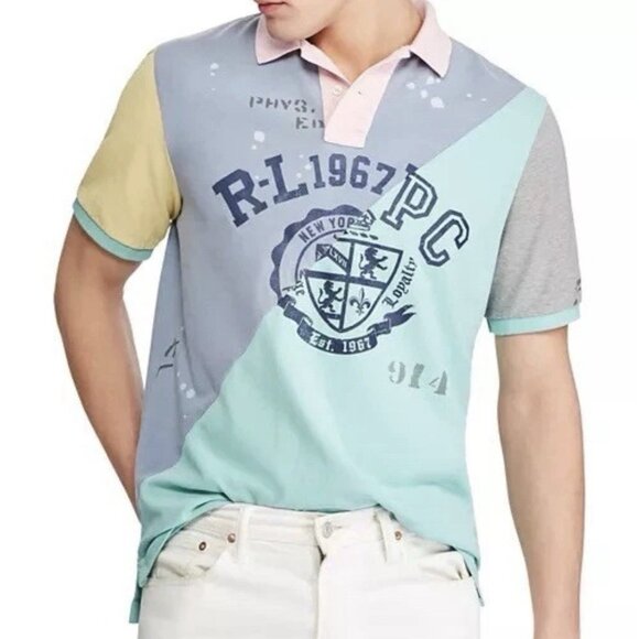 Polo Ralph Lauren Polo Shirt Mens 2XB 2TG Patchwork Multicolor Classic Fit READ* - Picture 1 of 16